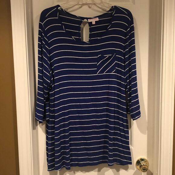 Molly & Isadora blue with white stripes long sleeve tunic sized 1X - Picture 1 of 7